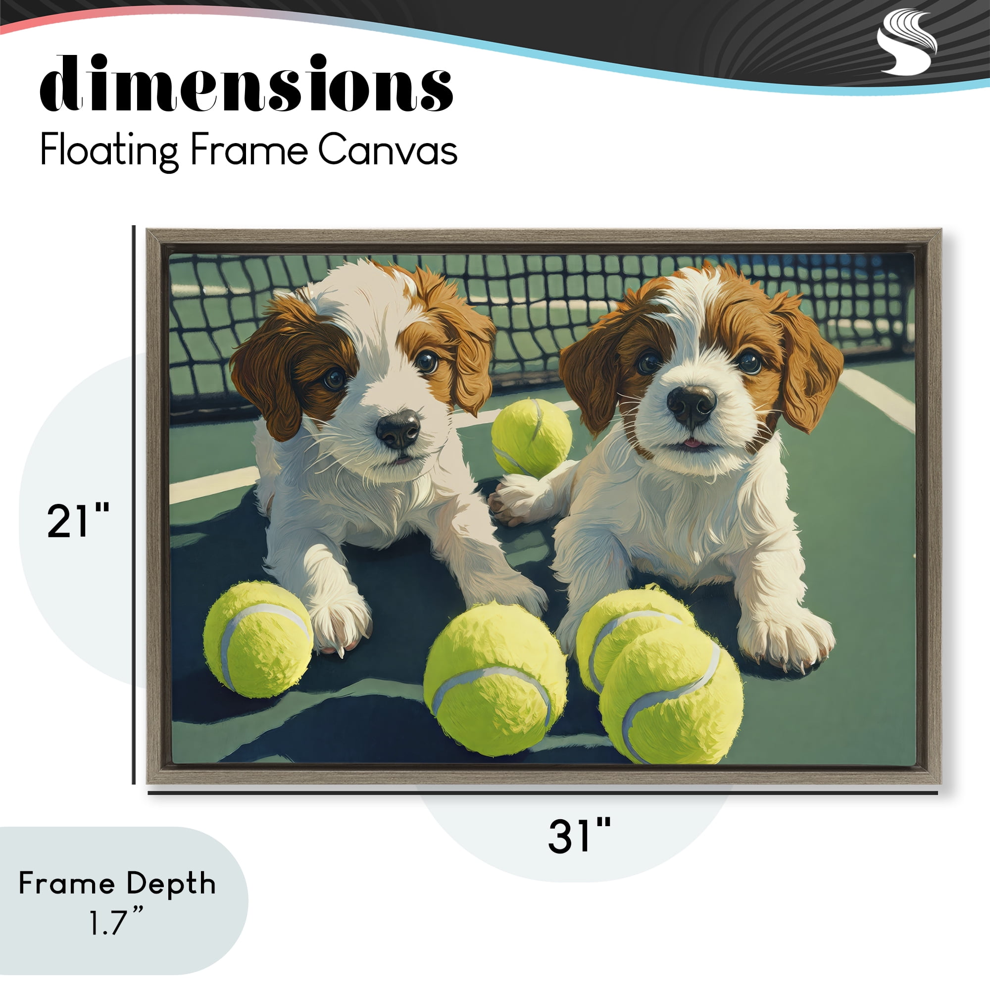 Stupell Industries Playful Puppies with Tennis Balls Brown Framed Floater Canvas Wall Art, design by Imagine It Images