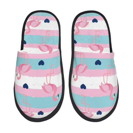 Balery Flamingo1 Slient Indoor Furry Fleece Comfort House Shoes Soft Non-Slip Home Shoes Cotton slippers House Slippers-- Large