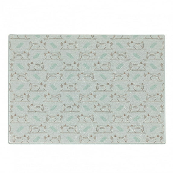 Hobby Cutting Board, Simplistic Artwork of Vintage Style Sewing Machines Handcraft Elements, Decorative Tempered Glass Cutting and Serving Board, in 3 Sizes, by Ambesonne