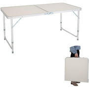 Lightweight Foldable Table Portable Camping Table with Carry Handle, Adjustable Height Legs, for Beach Backyard Party Picnic Dining Outdoor Indoor Use, 4 Foot Length, White