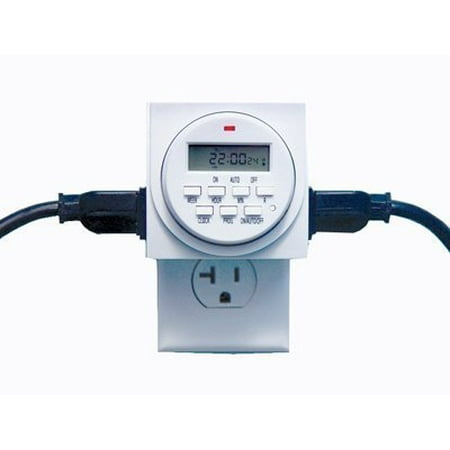 Lap Timer - Digital Timer Programmable for Lights Lamps Dual 110v 15 Amp Outlets, Two 3 Prong Outlets, 15 Amps, 120V AC 60Hz (outlet exit on each side) By Chicago Pneumatic