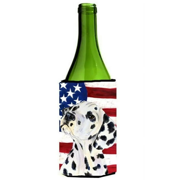 Usa American Flag With Dalmatian Wine Bottle   Hugger - 24 oz.