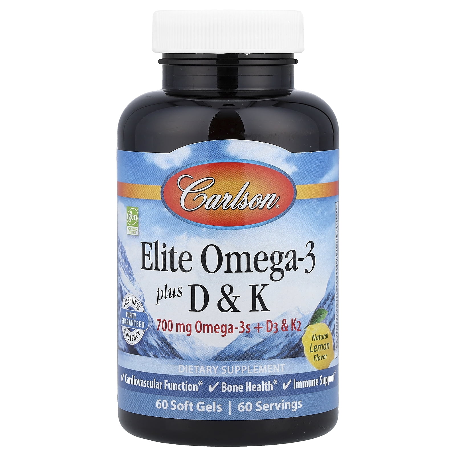 Carlson Elite Omega-3 Plus D & K, Natural Lemon, 90 Soft Gels