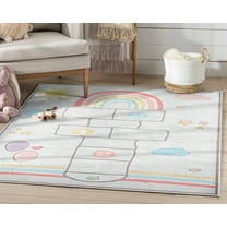 Well Woven Kids Rugs Hopscotch Modern Multi Beige Printed Distressed Machine Washable 5' x 7' Area Rug