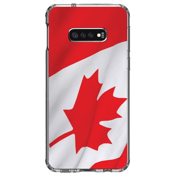 DistinctInk Clear Shockproof Hybrid Case for Samsung Galaxy S10e (5.8" Screen) - TPU Bumper, Acrylic Back, Tempered Glass Screen Protector - Red White Canadian Flag Canada - Canada