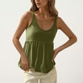 thumbnail image 2 of ZQGJB Women's Summer Flowy Tank Tops Loose Fit Sleeveless Strap Ruffle V Neck Shirts Babydoll Tunic Tank Peplum Tops Army Green L, 2 of 7