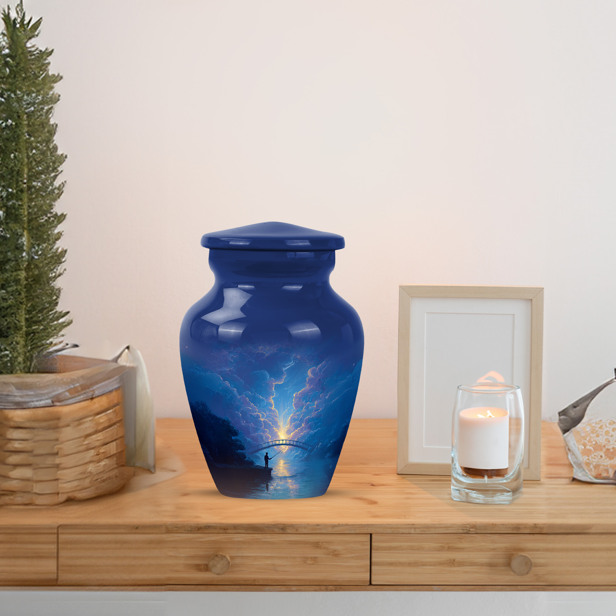 MUKTIVE Fishing Urns for Adult Female & Male Ashes, Keepsake Blue Cremation Urns for Human Ashes Adult Man, Miniature Funeral Urn for Loved Ones, 3 Inch