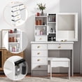 thumbnail image 7 of Meoldis Vanity Desk with Sliding Mirror & Lights, Makeup Dressing Table with 6 Drawers, 3 Open Shelves, 3 Lighting Modes, Compact White Vanity Table with Storage for Bedroom, 7 of 7