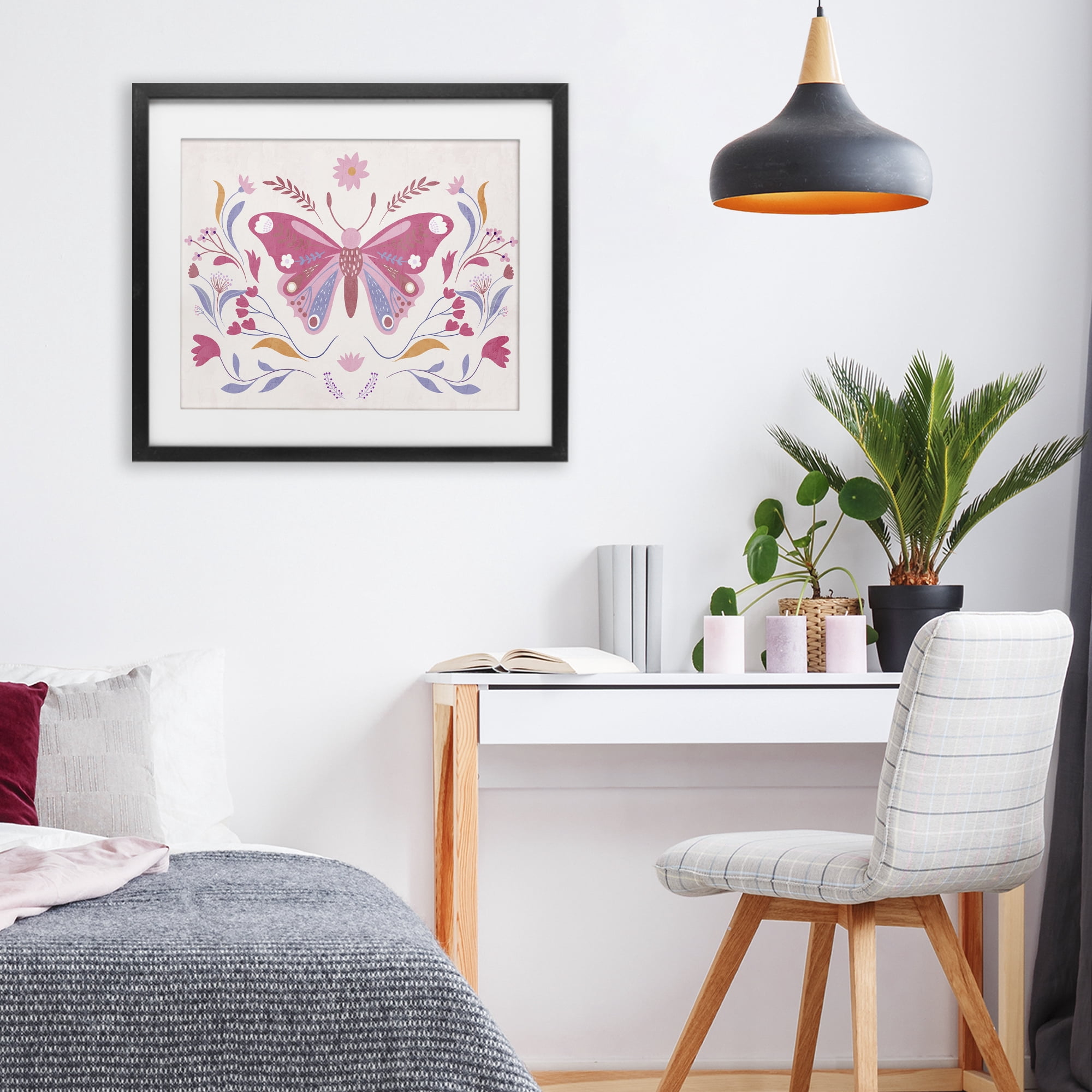 Stupell Industries Whimsical Folk Butterfly Black Framed Print Under Glass, design by Kim Allen