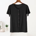 thumbnail image 2 of Women's Loose Fit Solid Color Button Down Short Sleeve Blouse Top Shirts Comfy Versatile Soft Lightweight Tops for Casual Daily Wear Work Office Outfits | CSEONE,Black L, 2 of 4