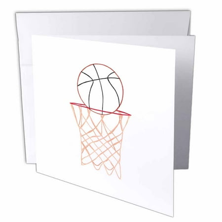 3dRose Basketball Hoop Net Outline Art Drawing - Greeting Cards, 6 by 6-inches, set of 12