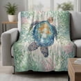 thumbnail image 2 of Sea Turtle Coastal Blanket Soft Cozy Warm Throw Blanket for Couch, Plush Fuzzy Flannel Fleece Blankets for Sofa, Blue Green Summer Beach Coral Ocean Bed Blankets Lightweight Gifts for Women, 32"x48", 2 of 9
