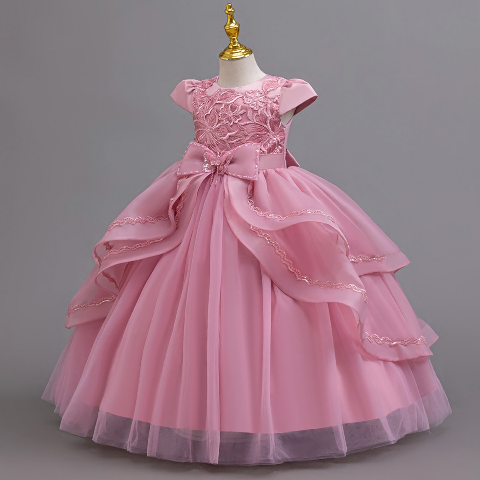 Girls' Dress with Sequins and Floral Embroidery Formal Party Dress Princess Puffy Dresses for Children Gown