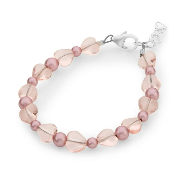 Adorable Baby Bracelet With Austrian Rose Pearls, Heart Beads (B2125)
