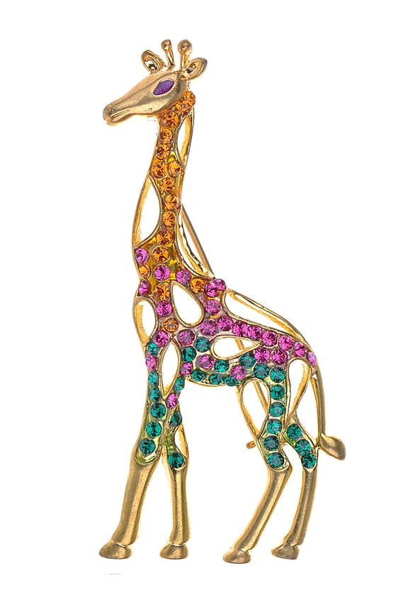 Womens Gold Tone Multicolored Rhinestones Colorful Giraffe Brooch Pin