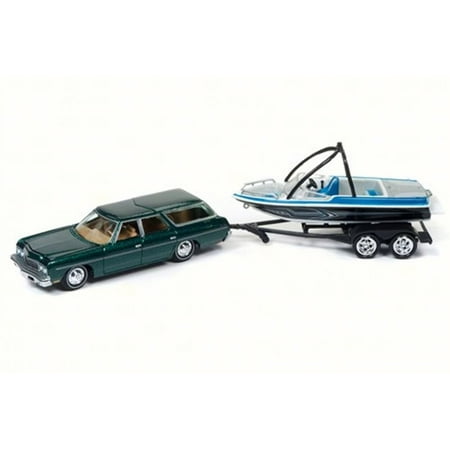 1973 Chevy Caprice Station Wagon Gone Fishing, Metallic Green - Round 2 JLBT004B - 1/64 Scale Diecast Model Toy