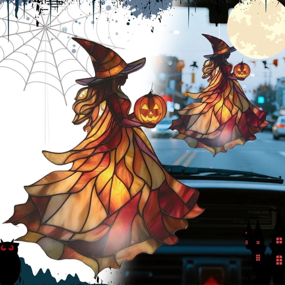 Witch for Halloween Style Ornament with Bats and Pumpkins Gothic Decor Perfect Magical for Halloween Lovers