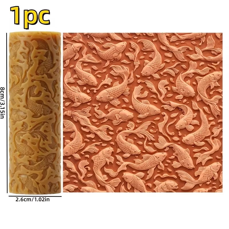 Koi Textured Embossed Polymer Clay Roller  A must-have texturing tool for ceramic sculptures