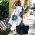 thumbnail image 1 of ClodeEU Women'S Deep O-Neck Tshirts Dresses Summer Short Sleeve Floral Print Dress White 10(XL), 1 of 5