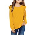 thumbnail image 3 of LpwkSSA Children Kids Girls Long Sleeve Shirts Spring Fashion Round Neck Basic Tops Casual Loose Comfy Tshirt Tunic Tops (Yellow,11-12 Years), 3 of 7