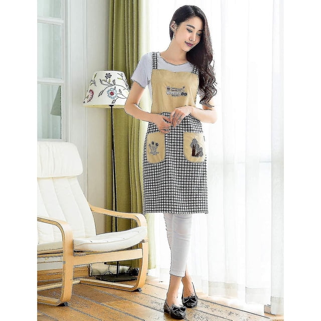 Delantal de cocina con bolsillo para mujer, de algodón, para chef, para hombre y mujer.