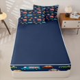 thumbnail image 4 of Manfei Cute Race Car Zipper Twin Comforter Sets with Fitted Sheet and 2 Pillowcases,Road Signs Print Zipper Bedding Set,Navy Blue,Navy Blue Reversible,4pcs, 4 of 8