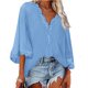 thumbnail image 2 of Blusa de manga acampanada para mujer, camisa con cuello en V profundo, Top de encaje de Color puro, camisa informal holgada, 2 of 5
