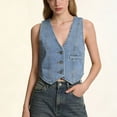 thumbnail image 4 of FRSASU Women's Denim Vest Button Down V-Neck Sleeveless Jean Vest Cropped Denim Tops Summer Western Outfits Light Blue, 4 of 6