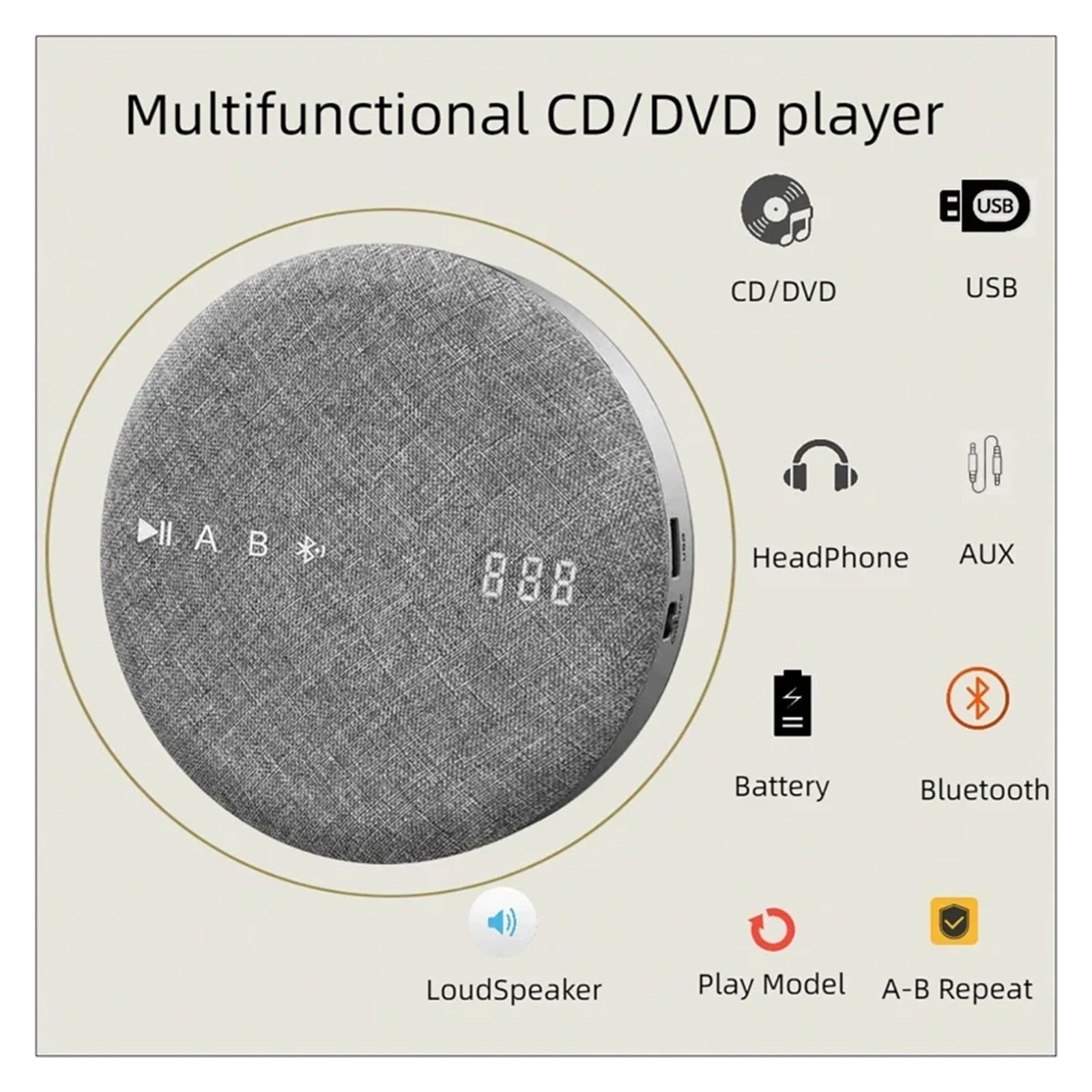 Multi-Functional CD Player DVD/VCD AV Player Wireless Bluetooth USB