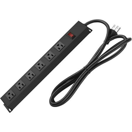Metal Wall Mount Power Strip, Mountable Power Outlet with 6 AC Outlets, Aluminum Alloy Mount Power Socket with Switch,