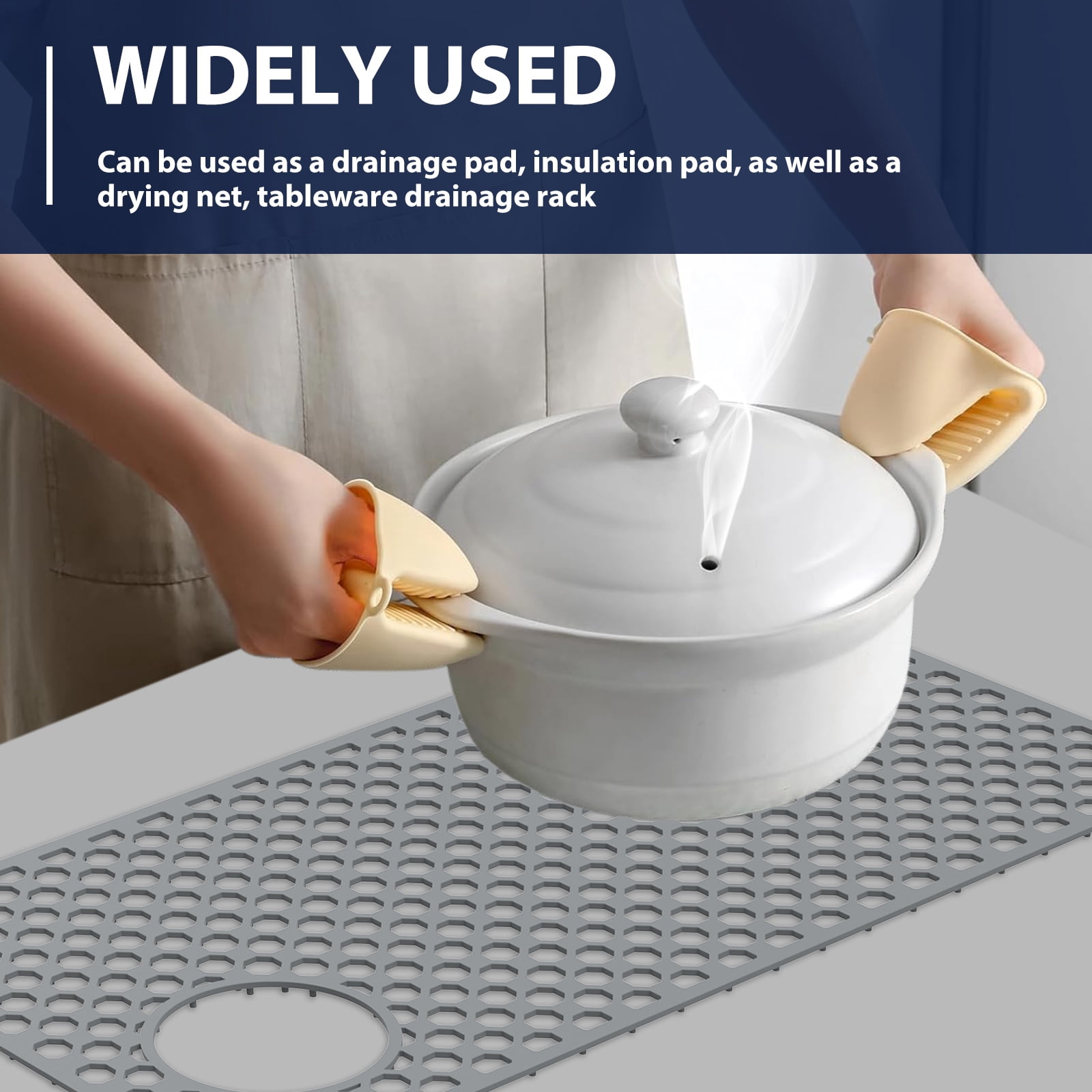 Hollow out Silicone Sink Protector Mat Cuttable Versatile Kitchen Sink Mat With Anti Slip Particle for Stainless Steel Basin Countertop