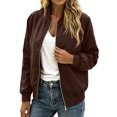 thumbnail image 4 of OGLCCG Women's Bomber Jacket Waterproof Zip Up Long Sleeve Fall Outerwear with Pockets Trendy Casual Windbreaker Jacket,Size S-XXL, 4 of 6
