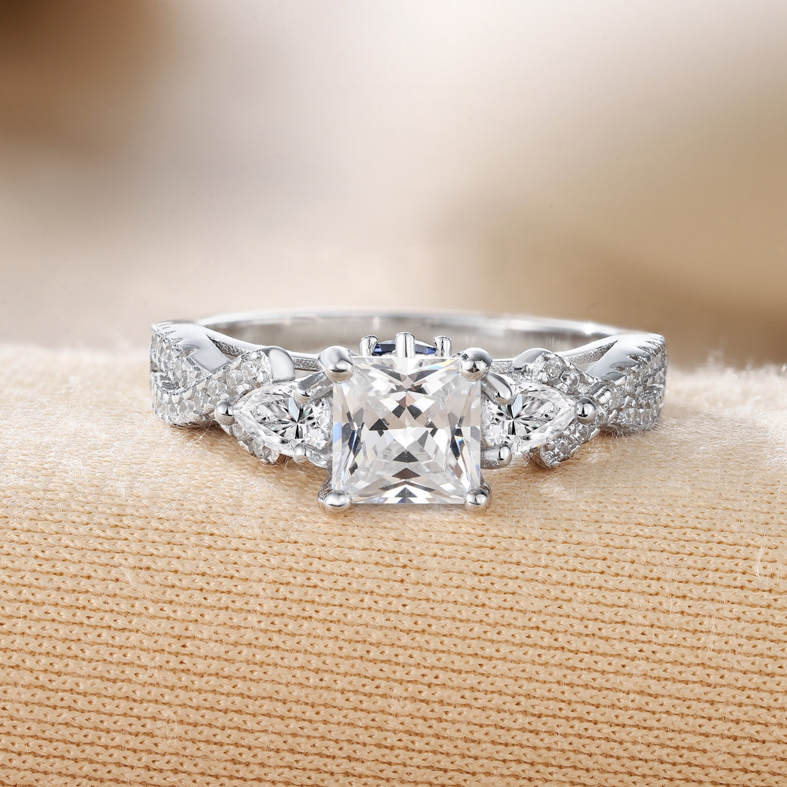 SFTING Engagement Rings for Woman 5A CZ Princess Cut Wedding Rings for Woman Silver 18K White Plated Promise Anniversary Size 9