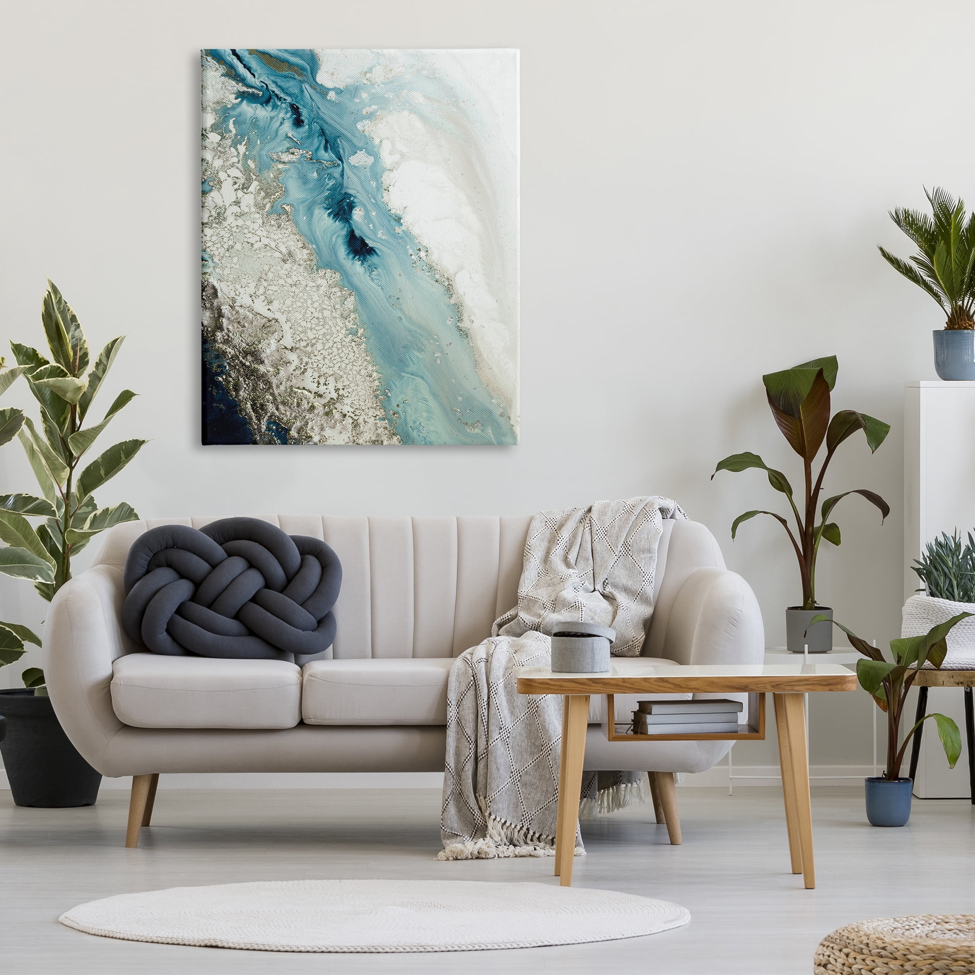 Stupell Industries Glam Blue Geode Abstract Painting Gallery Wrapped Canvas Art Print Wall Art, 36 x 48