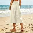 thumbnail image 6 of Women's Linen Blend Wide Leg Cropped Pants Elastic Waist Casual Summer Capri Trousers with Pockets Lightweight Breathable Palazzo Lounge Wear for Everyday Comfort, 6 of 7