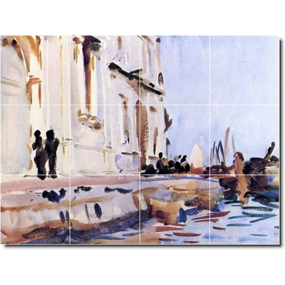 Ceramic Tile Mural-John Sargent City Bathroom Tile Mural 5. 17" w x 12.75" h using (12) 4.25 x 4.25 ceramic tiles