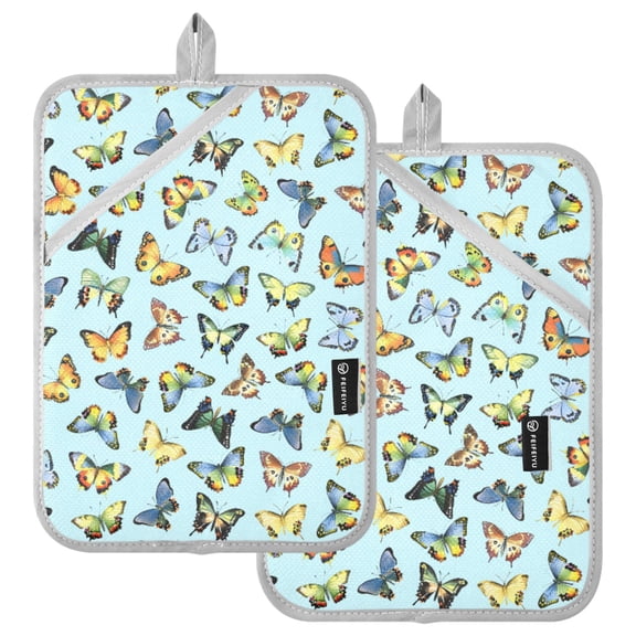 Ryvnso Butterfly on Blue Pattern Oven Mitts Heat Resistant Pot Holders Set of 2 Hot Pads