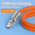 thumbnail image 2 of Cable de datos USB tipo C de 120 W con conector de aleación de zinc y codo giratorio de 180 grados, juego de silicona líquida, carga rápida de 6 A con lámpara, 2 of 6