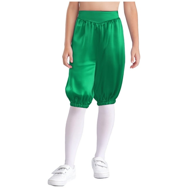 CHICTRY Childrens Medieval Capri Trousers Solid Color Trousers Elastic Bands Pants for Carnival Green 12