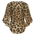 thumbnail image 6 of Leopard Print Brown Women's V-Neck Blouse With 3/4 Ruffled Bell Sleeves Casual Top Ladies Blouses, 6 of 7