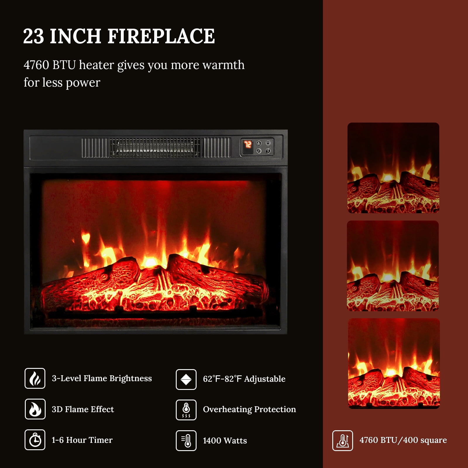 LGHM 44" Electric Fireplace with Mantel, Free Standing Fireplace Heater with Adjustable LED Flame for Living Room, Bedroom, Brown
