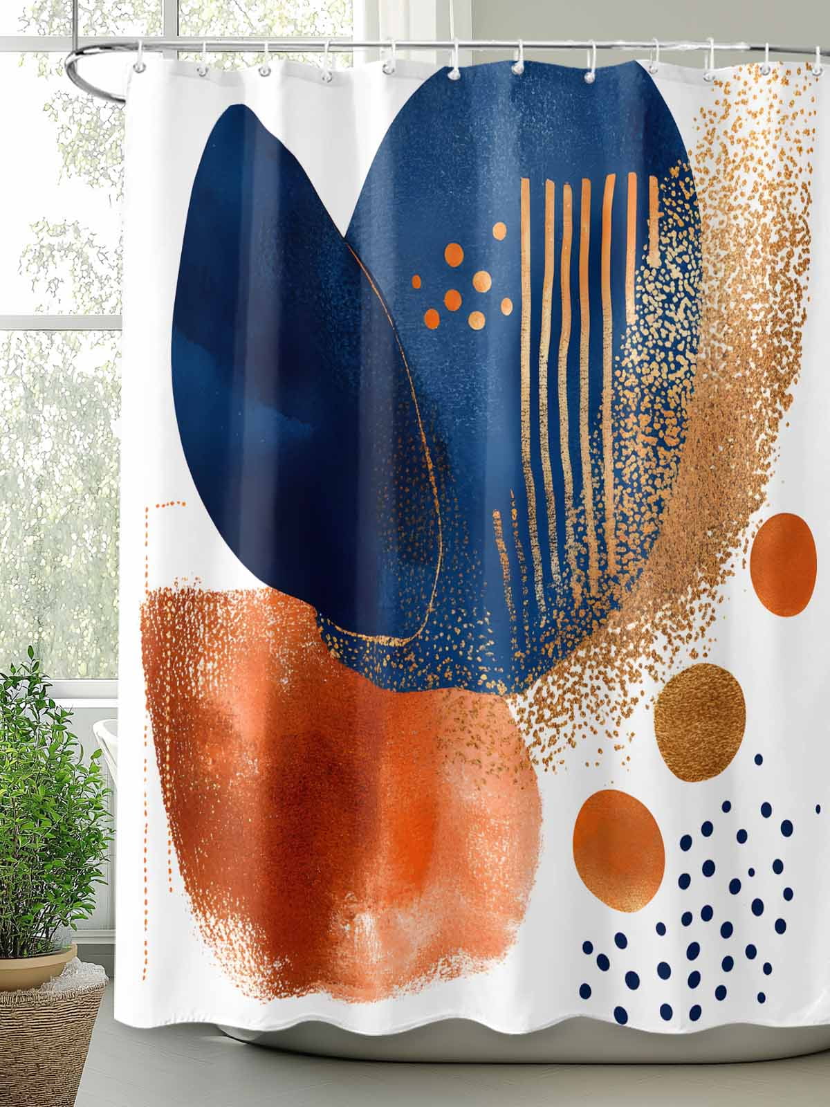 Shower Curtains Abstract Ombre Blue Gold Orange Bath Curtain Modern Art Waterproof Bathroom Shower Curtain Set with Hooks Decoration 72 x 84 Inches
