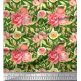 thumbnail image 1 of Soimoi Green polyester Crepe Fabric Leaves & Peony Floral Print Fabric by the Yard 42 Inch Wide, 1 of 3