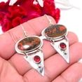thumbnail image 2 of Seam Agate - Morocco & Red Garnet Designer Handmade 925 Sterling Silver Earring 2.15" E83821, Christmas Gift, 2 of 4