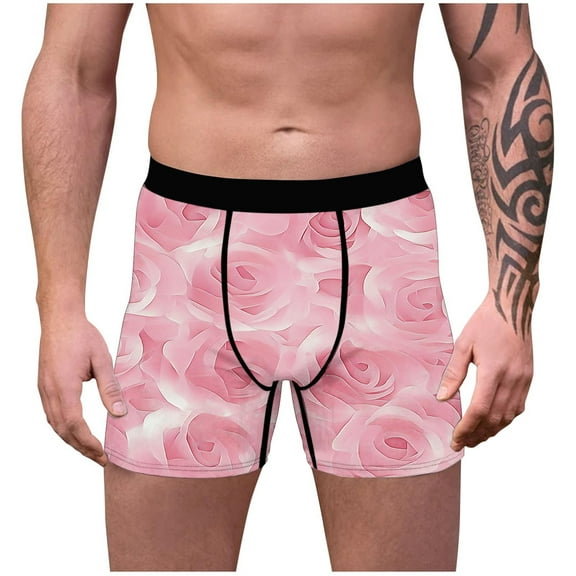 VgaVtl Plus Size Mens Boxers Valentines Mens Underwear Soft Floral Boxer Briefs Workout Underpants,Pink XXL