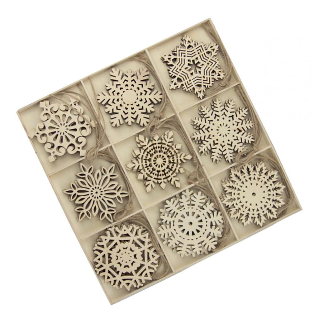 GUOOL Snowflake Christmas Wooden Slices Wooden Gift Tags Blank Wood Hanging Ornaments Cutouts Crafts with Twine Ropes for Kids Crafts Christmas Ornaments