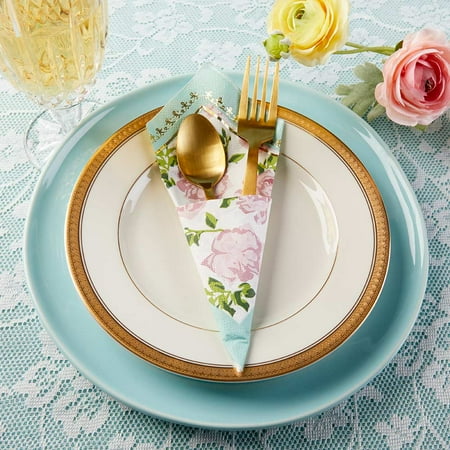 Kate Aspen Decorative 2 Ply Paper Napkins - Set of 60 - 6.5 Inch Durable Disposable Serveware, Easy Cleanup for Wedding, Bridal Shower, Tea Party (Bulk) - Blue Tea Time Whimsy