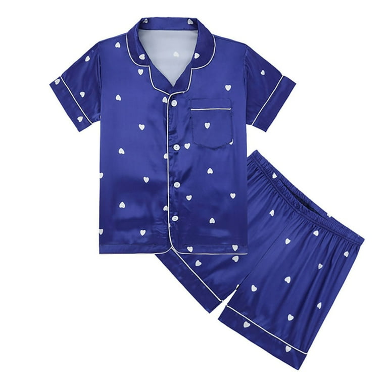 GYRATEDREAM Little Big Child 2PCS Satin Silk Sleepwear Set Girls Boys Short  Sleeve Button-Down Shorts Pjs