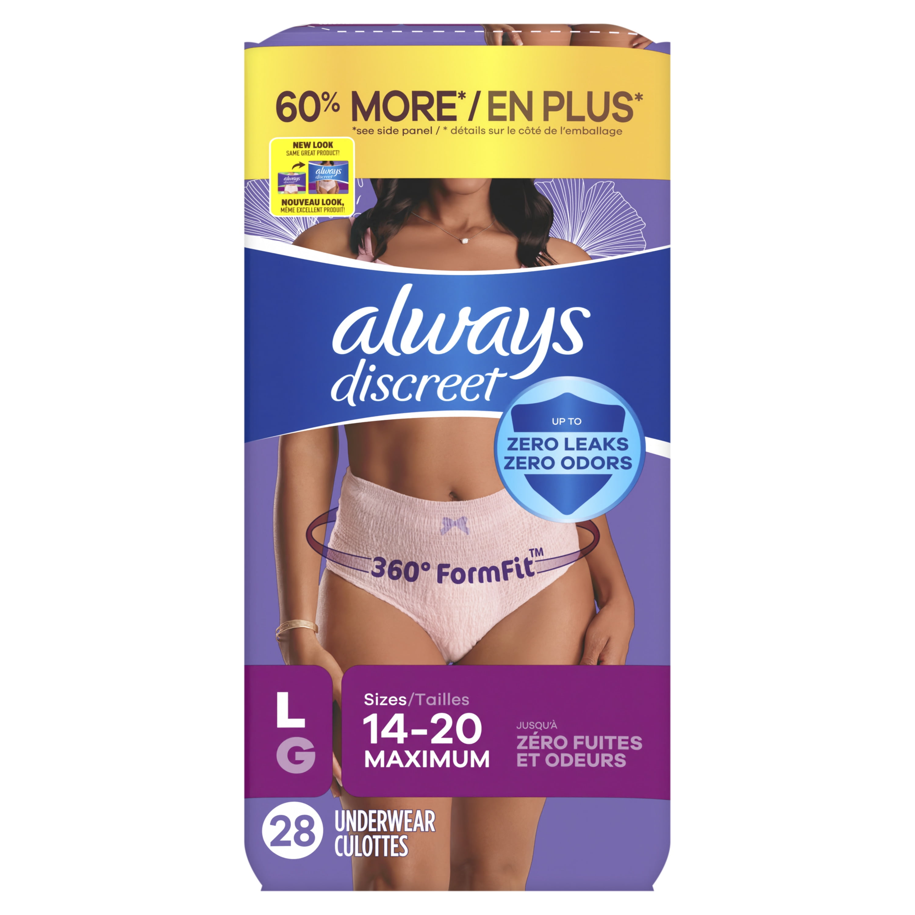 Always Discreet Max Protection Incontinence Underwear, Large, 28 ct | 3  pack of 28 count- 84 count total