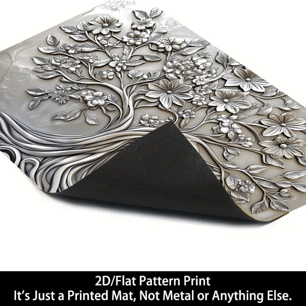 1 2D/flat stove cover protection pad, silver embossed wind flower branch leaf tree pattern design, 28.3x20.5 inches (72×52cm), easy to clean, perfectly suitable for any kitchen, washing machine, drye